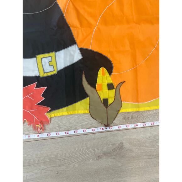 Vintage Outdoor Porch Flag Thanksgiving Pilgrim Hat Happy Harvest Autumn JL - Picture 4 of 9